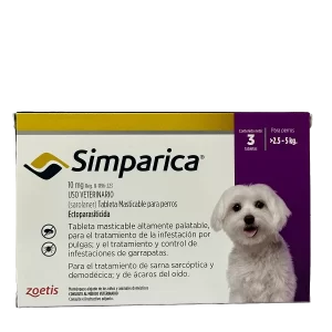 SIMPARICA 10MG DE  2.5 A 5 KG. MORADO 3 COMP.