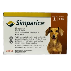 SIMPARICA 20MG DE 5.1 A 10 KG. CAFE 3 COMP.