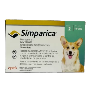 SIMPARICA 40MG DE 10.1 A 20 KG. AZUL 3 COMP.