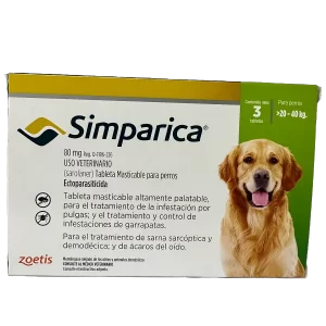 SIMPARICA 80MG DE 20.1 A 40 KG. VERDE 3 COMP.